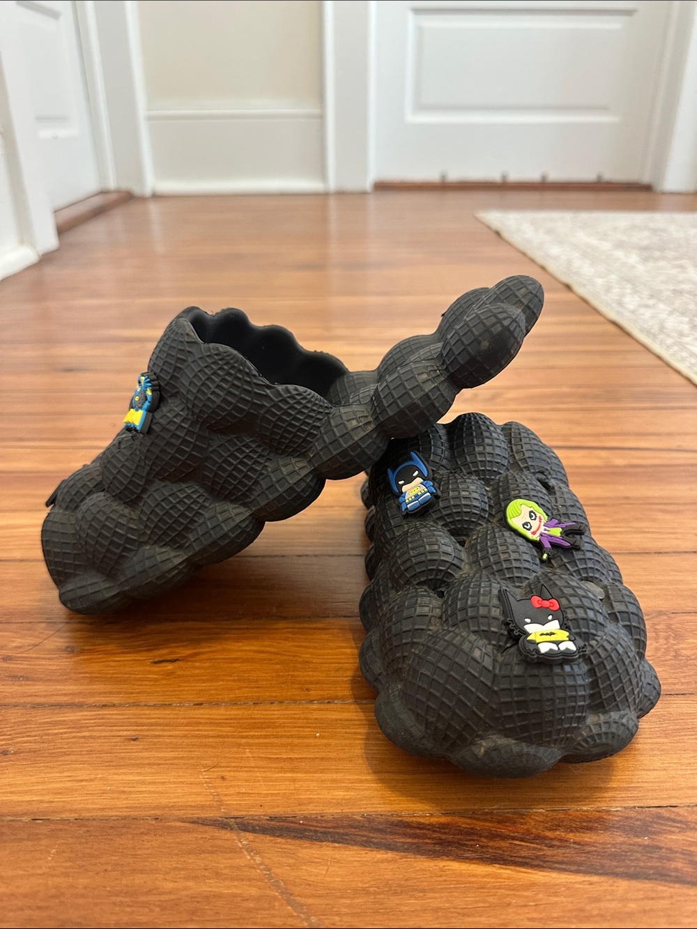 Women's Black Bubble Clog Sandals with Decorative Charms